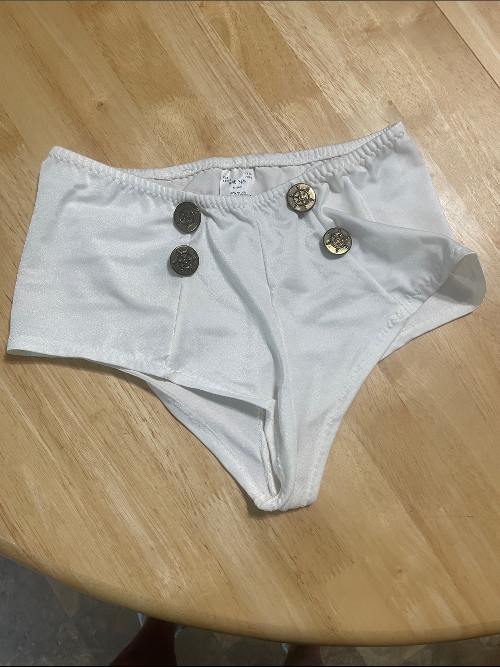 High-Waist Sailor Button Bikini Bottoms in light cream
